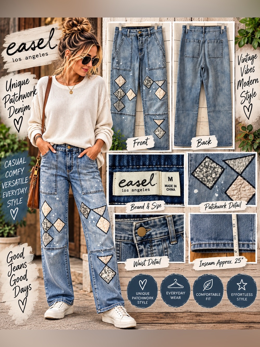 Easel Brand Women's Patchwork Denim